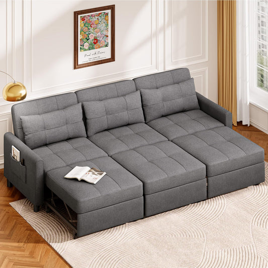 Aiho Convertible Sectional Sofa Bed, Sleeper Sofa Bed with Adjustment Backrest, 84" Pull Out Couch with Ottoman for Livingroom, Apartment, Dark Gray