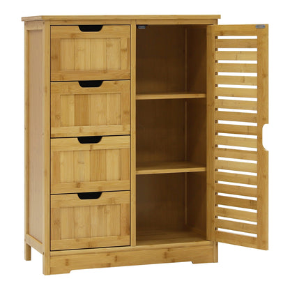 VEIKOUS Bathroom Floor Cabinet with 4 Drawers, Bamboo Freestanding Small Bathroom Storage Cabinet with 2 Removable 23.7inchW x 32.5inchH x 11.9inchD bamboo-floor-cabinet-1 bamboo-floor-cabine - WoodArtSupply