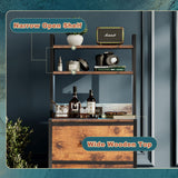 Nightstand 4 Drawer Dresser with LED Lights, Charging Station, Vertical Side Table with Fabric Drawers, End Table with 3 Open Shelves, Tall Dresser for Bedroom, Hallway, Entryway, Rustic Brown EKNKOZY