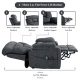 JUUXO 4-Motor Lay Flat Power Lift Recliner Chair with Heat & Massage - Power Adjustable Headrest, Backrest, Lumbar & Legrest - Big Tall Recliners, 4-Point Massage (Seat Heating) JUUXO