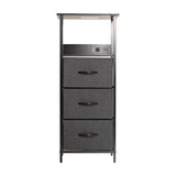Flash Furniture Sodano 3 Nightstand with Charging Station, 2 USB Ports and 1 Outlet, Metal, Engineered Wood Top, Handles, Set of 1, Charcoal Drawers/Black Frame Flash Furniture