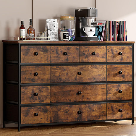 EnHomee TV Stand for 55" TV with 13 Drawers, Long Dresser TV Stand for Bedroom, Large Dressers & Chest of Drawers for Bedroom Living Room Entry, Sturdy Metal Frame,39.4"Wx 31.5"H x 11.8"D,Rustic Brown EnHomee