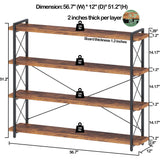 HCHQHS Large Bookshelf, 4-Tier Long Industrial Bookcase, Rustic Brown Book Shelf, Freestanding Horizontal Bookshelves with Metal Frame HCHQHS