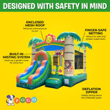 Inflatable Bounce House with Slide for Kids (Without Blower) - 18 x 12 x 14.5 Foot Tropical Smiley Face Backyard Inflatable Bouncy House - Built-in Bladder Water Misting System Pogo Bounce House