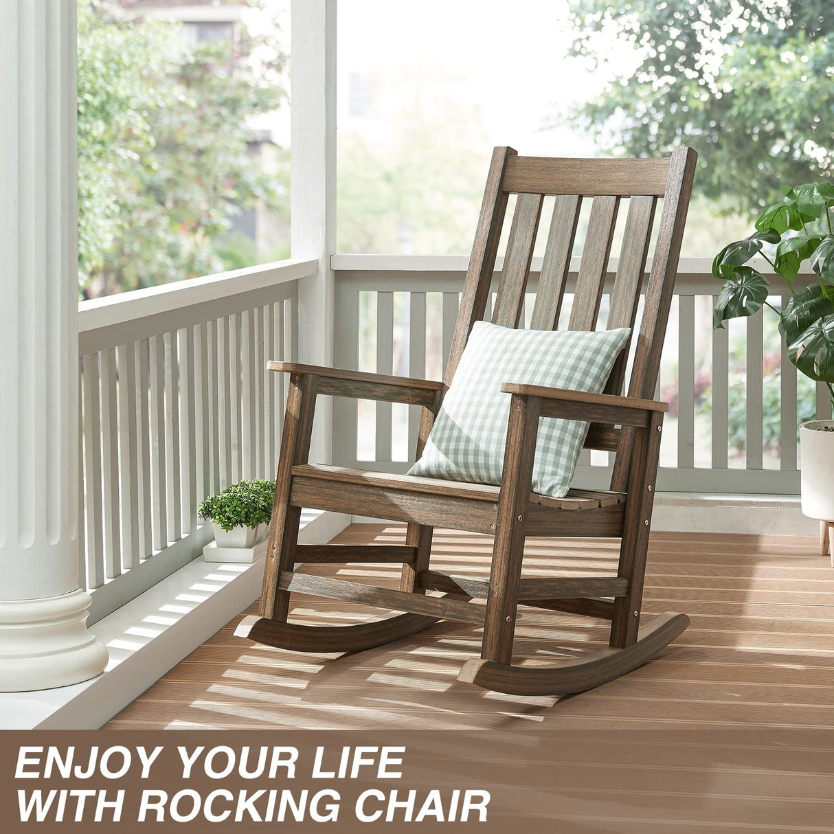 ACUEL Rocking Chair Outdoor, HDPE Oversized Patio Rocking Chairs, Weather Resistant, 350lbs Heavy Duty Porch Rocker with High Back for Backyard, Fire Pit, Garden and Indoor (Light Brown) ACUEL