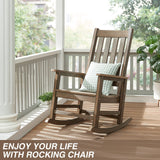 ACUEL Rocking Chair Outdoor, HDPE Oversized Patio Rocking Chairs, Weather Resistant, 350lbs Heavy Duty Porch Rocker with High Back for Backyard, Fire Pit, Garden and Indoor (Light Brown) ACUEL