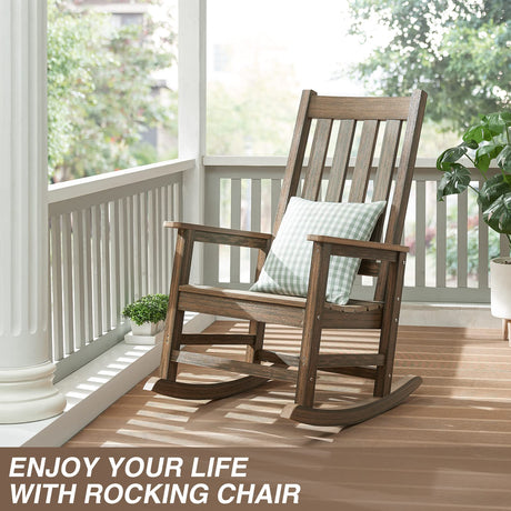 ACUEL Rocking Chair Outdoor, HDPE Oversized Patio Rocking Chairs, Weather Resistant, 350lbs Heavy Duty Porch Rocker with High Back for Backyard, Fire Pit, Garden and Indoor (Light Brown) ACUEL