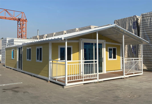 40ft Prefab House - Modular Tiny Home with 2 Bedrooms, Kitchen Cabinets, Bathroom, 6 Windows, Electric Outlets, Metal Carved Board, PVC Floor Leather, Wet and Dry Bathroom, Aluminum Door Included