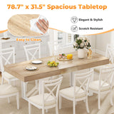 Zevemomo 63"-78.7" Expandable Dining Table, 6-10 Farmhouse Kitchen Table, Extendable Dining Table, Rectangular Kitchen Table with Metal Track, Tapered U-Shaped Legs for Dining Room, Office-Oak Zevemomo