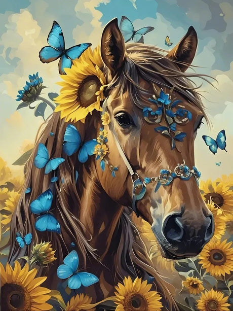 askkqtx Horse Diamond Art Kits for Adults, Butterfly Sunflowers Diamond Painting Kits for Beginnners, DIY 5D Full Drill Crystal Rhinestone Gem Art Craft Kits for Home Wall Decor 12X16 Inch askkqtx