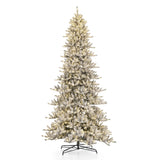 Glitzhome 11ft Pre-Lit Flocked Slim Fir Artificial Christmas Tree, Hinged Holiday Xmas Tree with 950 Warm White Lights,Metal Hinges & Base for Home, Office, Party Decoration Glitzhome