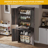 DWVO 72'' Farmhouse Kitchen Pantry, Rustic Wood Kitchen Storage Cabinets with Adjustable Shelves & Drawer, Tall Freestanding Cupboard for Dining Room, Living Room, Dark Gray DWVO