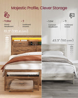 VASAGLE King Bed Frame with Storage Headboard, 51.3-Inch Tall Farmhouse Bed Frame King Size with 4 Drawers, LED Lights, Charging Station, Noise-Free, No Box Spring Needed, Honey Brown URMB424K01S VASAGLE