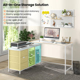 Giantex L Shaped Computer Desk with Drawers, 81" Convertible Corner Desk with Charging Station and Storage Shelves, Study Writing Desk, Modern Long Corner Gaming Table for Home Office (White) Giantex