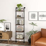 Axeman 5-Tier Ladder Shelf, Tall Narrow Bookcase for Small Spaces, Book Storage Organizer Case for Living Room, Home Office, Study, Industrial Style Black Metal Frame and Rustic Brown Shelf Axeman