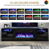 oneinmil Fireplace TV Stand with 36" Electric Fireplace, LED Light Entertainment Center with Modern Wood Texture, Highlight Storage Cabinet for TVs Up to 90", 79 inches, Black oneinmil