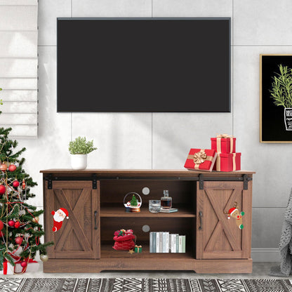 RoyalCraft TV Stand for 60/65Inch TV, Farmhouse TV Stands with Sliding Barn Doors and Storage Cabinets, TV Entertainment Center for Living Room (Brown) - WoodArtSupply