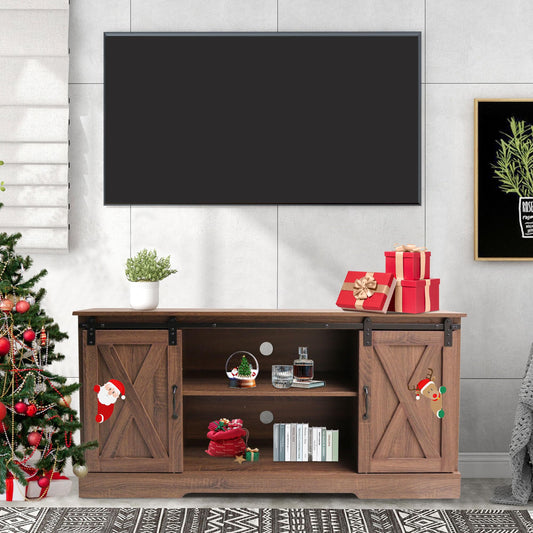 RoyalCraft TV Stand for 60/65Inch TV, Farmhouse TV Stands with Sliding Barn Doors and Storage Cabinets, TV Entertainment Center for Living Room (Brown) - WoodArtSupply