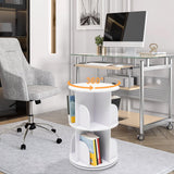 KONGKUNI 2-Tier Rotating Bookshelf Tower - Modern White 360-Degree Spinning Bookcase for Small Spaces KONGKUNI