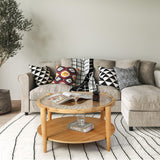 RUSTOWN Rattan Round Coffee Tables, 2-Tier Sofa Table with Rattan & Tempered Glass Top and Wood Legs, Accent Side Coffee Table for Living Room(Natural) RUSTOWN