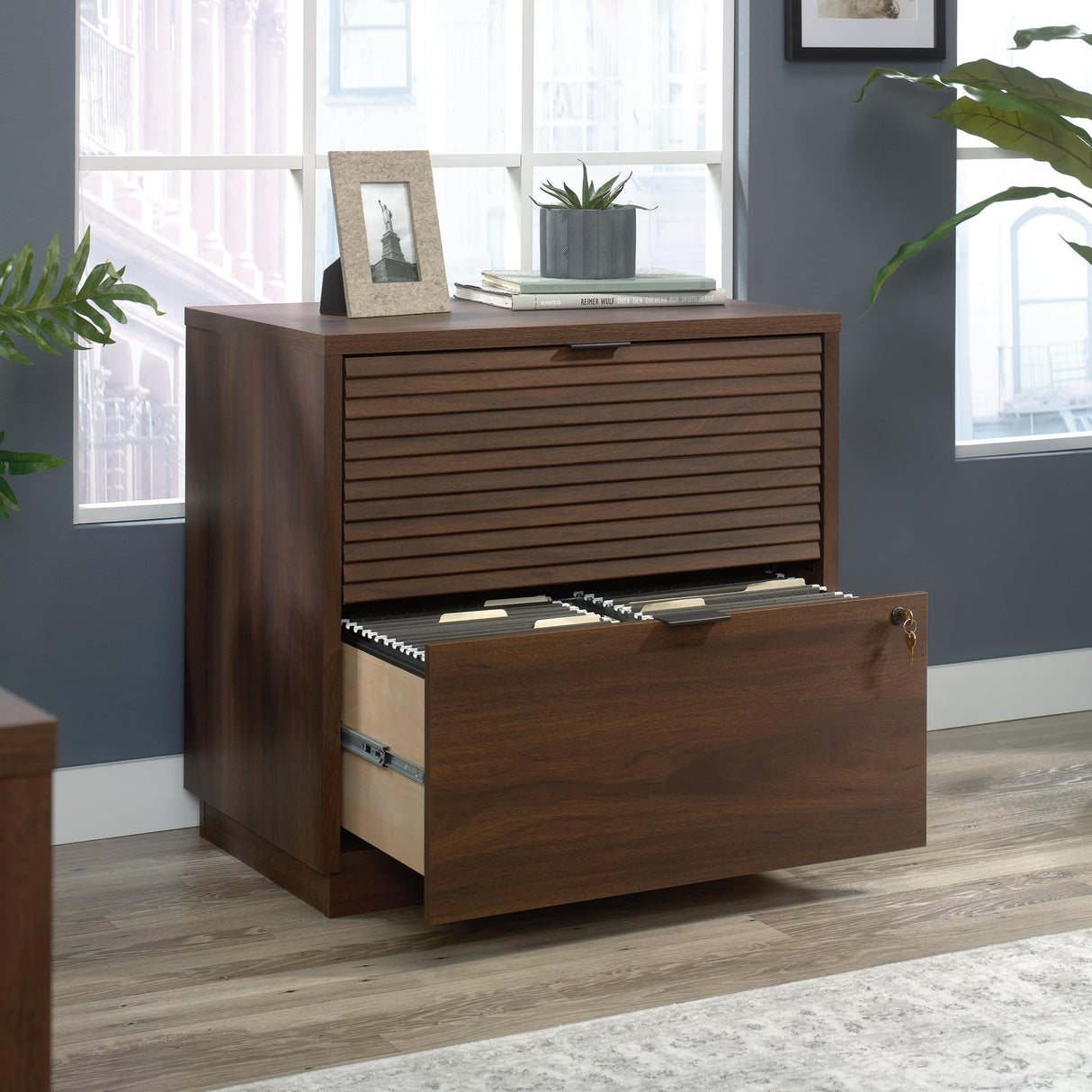 Sauder Englewood Lateral file, L: 30.87" x W: 19.29" x H: 29.25", Spiced Mahogany finish Sauder