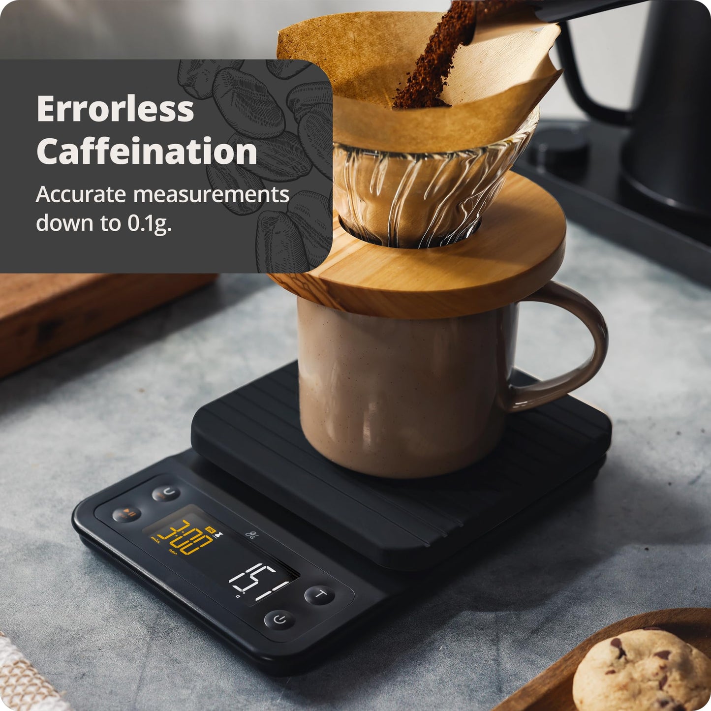 Greater Goods 0.1g Precision Coffee Scale with Timer – 3kg Digital Scale for Pour-Over, Espresso, French Press, Kitchen Use (Onyx Black)