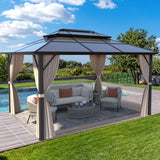 MELLCOM 10'x13' Hardtop Gazebo with Polycarbonate Double Roof, Aluminum Frame Outdoor Gazebo Permanent Pavilion with Curtains and Netting for Patio, Lawn & Garden MELLCOM