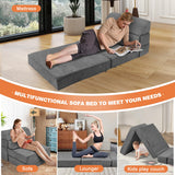 LitaiL Comfy Folding Sofa Bed - Grey Convertible Sleeper Sofa Fold Out Sleeper Chair Couch for Living Room Bedroom Guest, Foldable Floor Chair Lounger Mattress with Back Support for Travel, Camping LitaiL