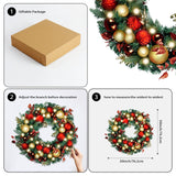 WANNA-CUL Pre-Lit 30 Inch Large Christmas Wreath for Front Door with 50 Led Lights,Luxury Red Gold Lighted Christmas Door Wreath Decor with Ball Ornaments, Battery Operated WANNA-CUL