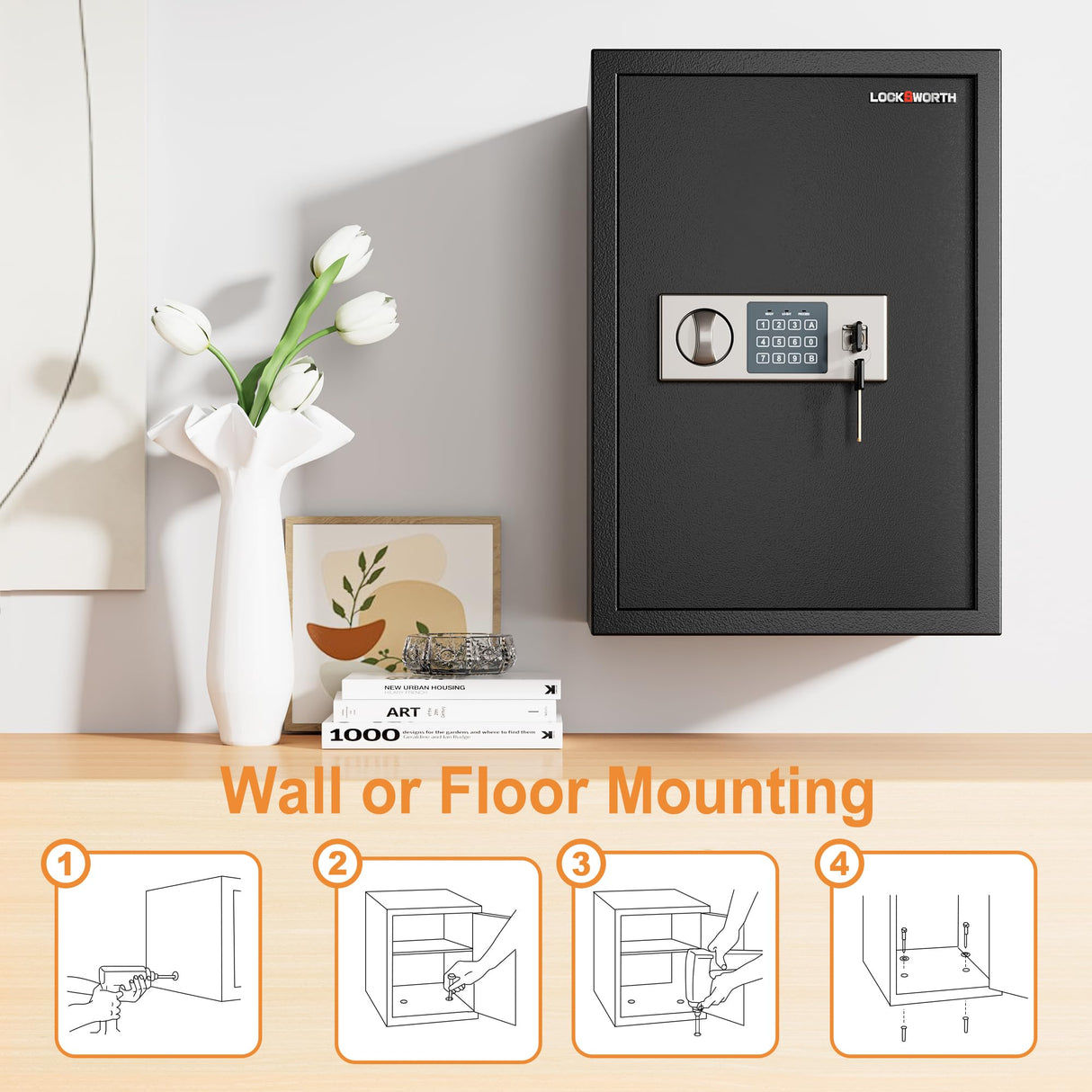 Locksworth Safe for Home, 1.9 Cubic Feet Safety Box for Money, Jewelry, Documents and Guns, Security Safe for Office, Hotel, 13.8"W x 12.2"D x 19.7"H Locksworth