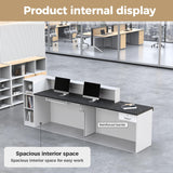 Nuipesn Modern L Shape Reception Desk with Storage – Front Desk Reception Counter with Double-Layer Countertop, Drawer & Open Shelf, for Office, Salon, (Black Grain+White Grain/Left, 71"L*24"W*39"H) Nuipesn