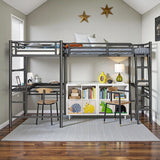 INCLAKE L Shaped Metal Loft Bed with 2 Desk, Twin Size Loft Bed with Safety Guardrail and 2 Ladder, Heavy-Duty Steel Frame Corner Twin Bed for Girls Boys Teens, Black INCLAKE