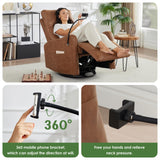 AYEASY Oversized Recliner Chair, Leather Swivel Rocking Chair Reclining with Phone Holder, Ergonomic Lazy Boy Fabric Sofa Chair with Lumbar Support, Manual Glider Chair for Living Room, RV, Brown AYEASY