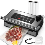 90Kpa Food Vacuum Sealer, Stainless Steel Vacuum Sealer Machine for Food with Double Heat Seal & Double Pump, Food Sealer Dry/Moist/Liquid Modes, Roll Storage and Cutter, Easy-Lock Handle and Clean AKDGY