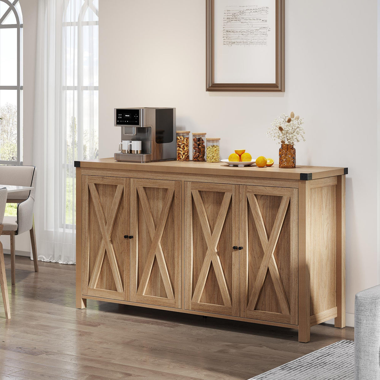 YITAHOME 55'' Sideboard Buffet Cabinet with Storage, Farmhouse Large Coffee Bar Cabinet with Adjustable Shelf for Kitchen, Living Room, Oak YITAHOME