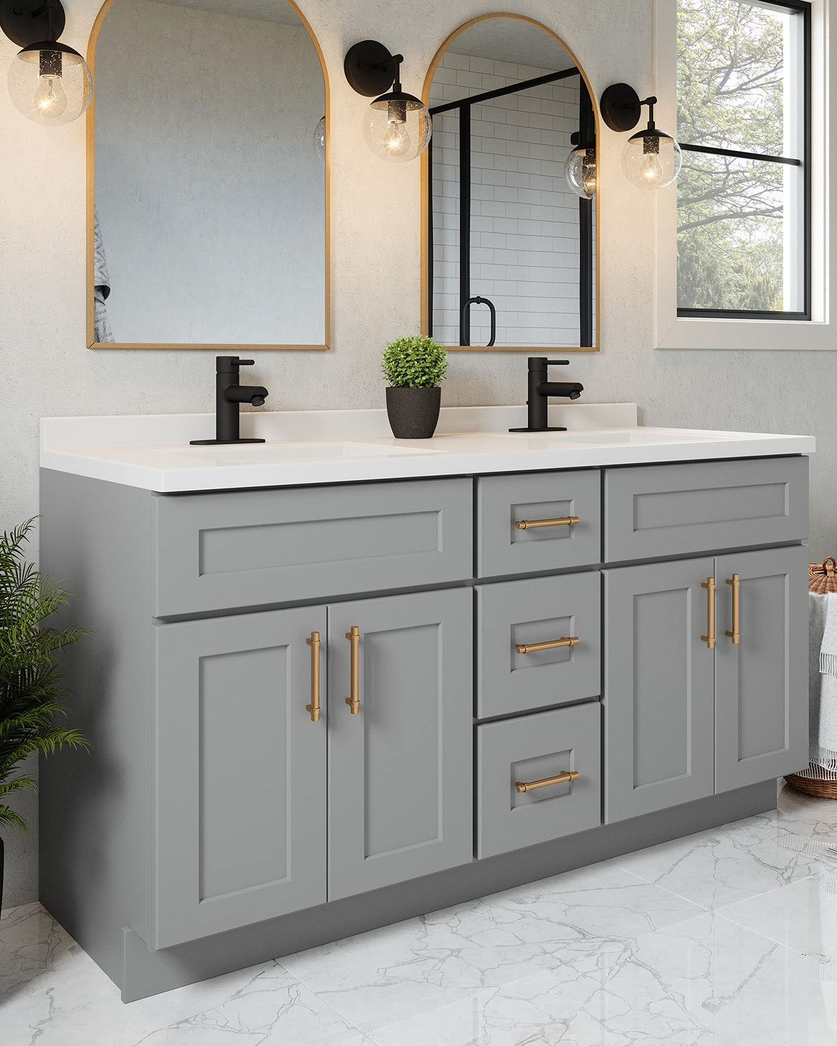 Design House Brookings 60 Inch Bathroom Vanity, Ready to Assemble, Solid Wood, Sherwin Williams® Gray, 599019-GRY Design House
