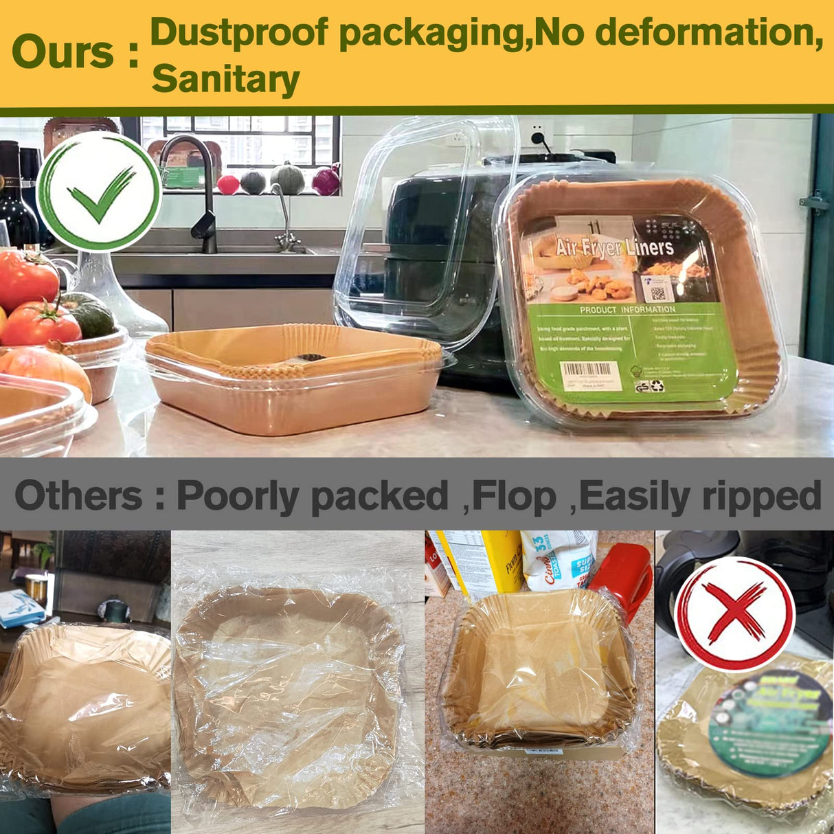 Large Air Fryer Disposable Paper Liners Square 9 Inch, 125 Pcs Parchment paper liner for 5-8QT Air fryer, Oil-proof, Water-proof, Parchment Baking Paper for Baking Roasting Microwave mutvle