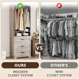 IRONCK Freestanding Closet System with 3 Wood Drawers, Modern Armoire Wardrobe with Adjustable Shelves & Hanging Rod, Walk-in Closet Systems Organizer, Rustic Maple IRONCK