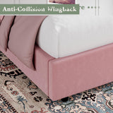 King Size Bed Frame, Pink Upholstered Bed Frame King with Wide Wingback, Softly Curved Wings Velvet Headboard, Sturdy Wooden Slats Support, No Box Spring Required, Noise Free, Easy Assembly, Pink HOMBCK