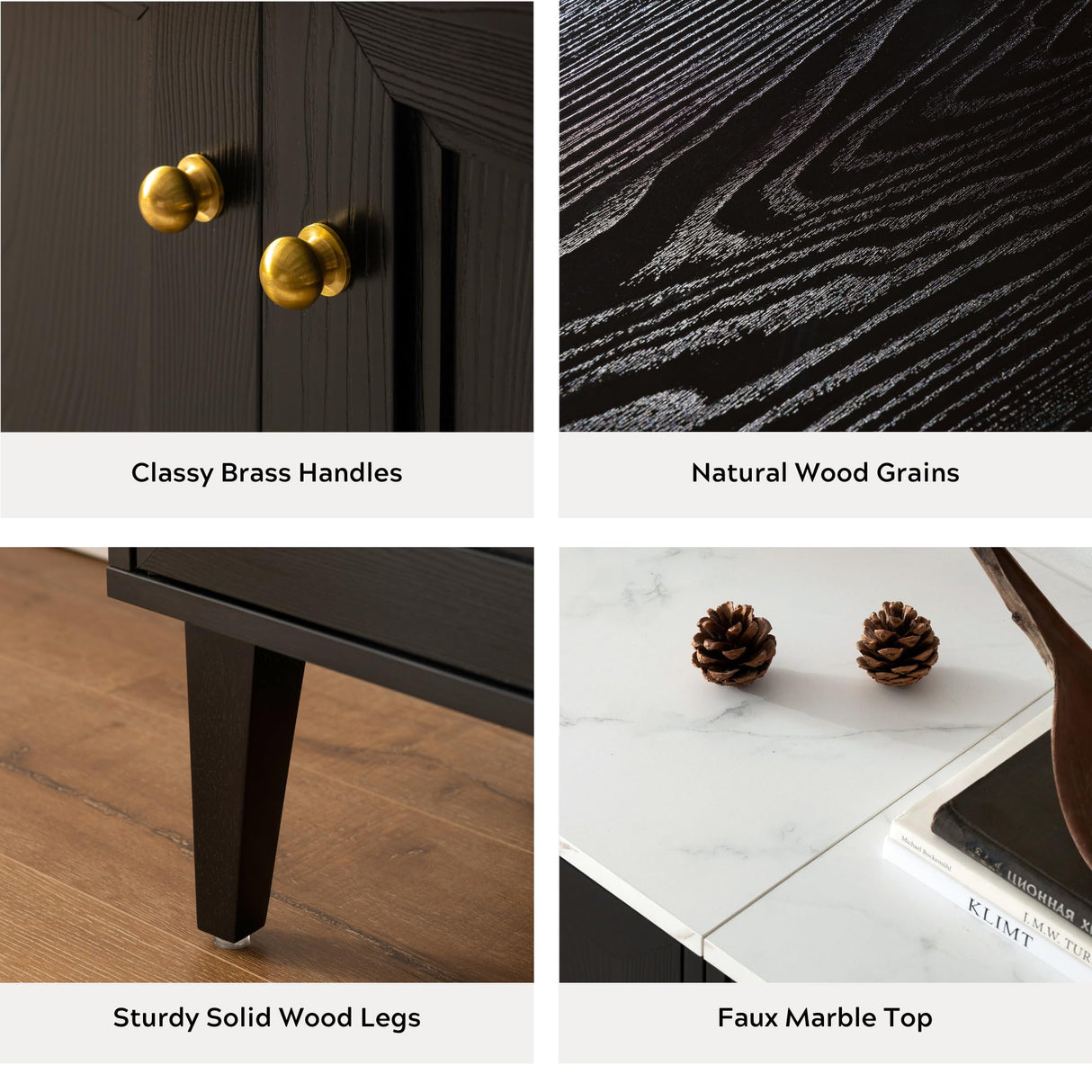 EYYTHUNG Black Storage Cabinet Set of 2, Modern Accent Cabinet with Faux Marble Top & Adjustable Shelves, Wooden Credenza, Console Table Entryway Cabinet EYYTHUNG