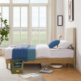 VECELO Twin Frame Upholstered Platform Height-Adjustable Cotton and Linen Headboard, Heavy Duty Wood Slats, 6" Under-Bed Space Noise-Free, No Box Spring Needed,Easy Assembly, Beige VECELO