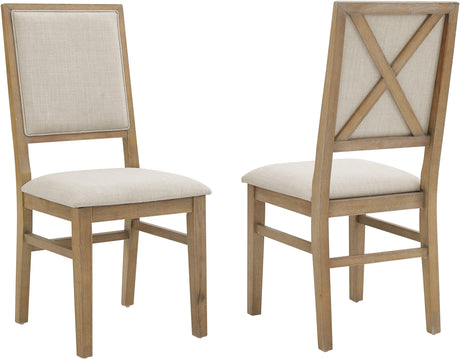 Crosley Furniture Joanna Modern Farmhouse Upholstered Wood Back Dining Chairs Set of 2, Rustic Brown/Creme Crosley Furniture