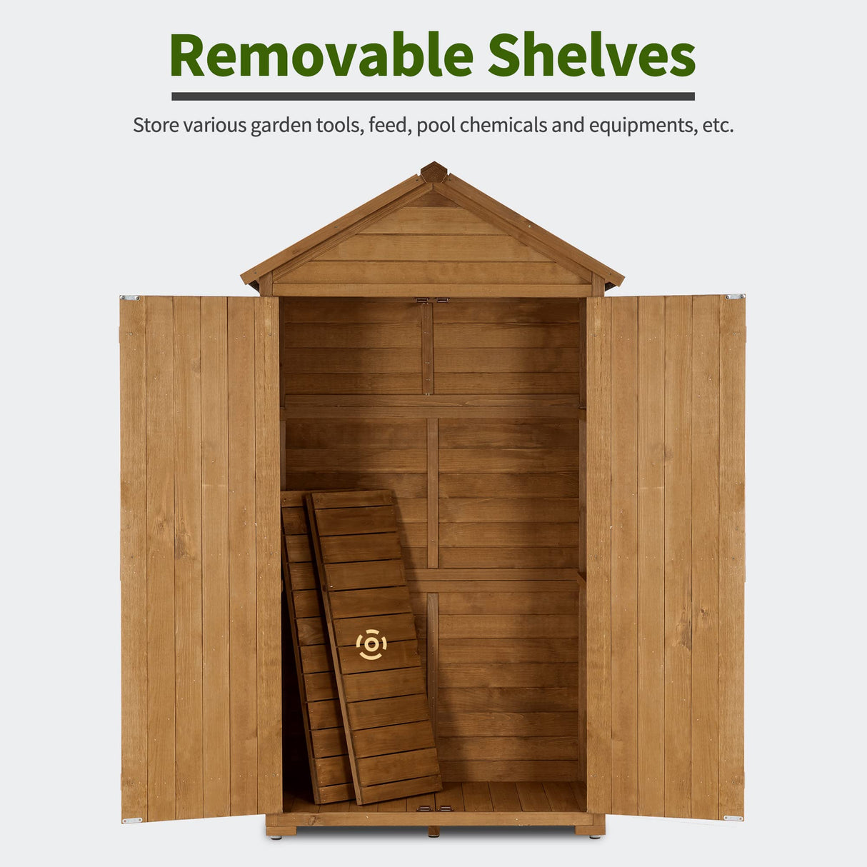 MCombo Outdoor Storage Cabinet, Garden Wood Tool Shed, Outside Wooden Shed Closet with Shelves and Latch for Yard, Patio, Deck and Porch 1000 Natural mcombo