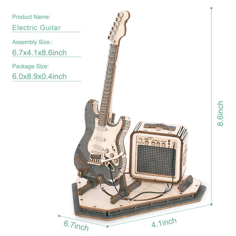 ROBOTIME 3D Puzzle for Kids Wooden Craft Kits DIY Model Guitar Kit to Build Brain Teaser Puzzle Toy Creative Gift for Teens & Adults ROBOTIME