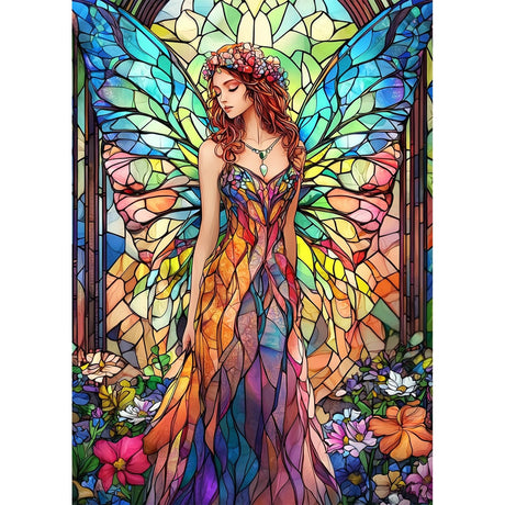 Lxmsja Fairy Stained Glass Diamond Art Kits for Adults, Flowers Diamond Painting Kits for Beginners, 5D DIY Full Drill Gem Art Crafts for Adults, Home Wall Decor 12x16 inch Lxmsja