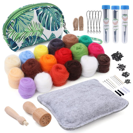 Needle Felting Kit, Needle Felting Starter Kit with Exquisite Green Storage Bag, Wool Roving 18 Colors Set, Needle Wool Felting Tools Kit, Wool Felt Tools for Felted Animal Needle Felting Supplies IMZAY