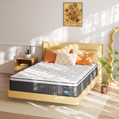 Queen Mattress, 8 Inch Queen Size Mattresses, Hybrid Mattress in a Box with Memory Foam and Independent Spring, Soft and Comfortable, Pressure Relief, Cool and Breathable, CertiPUR-US, Medium Firm