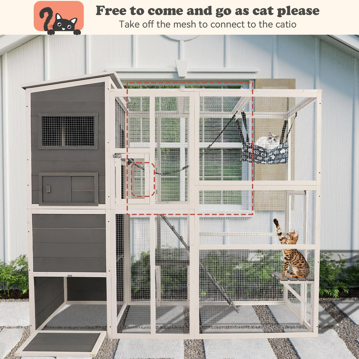 QUYZE Catio Outdoor Cat Enclosure, Large Outdoor Cat House for Mulitiple Cats, 4 Tiers Walk in Catio for Cats Outdoor Patio, 4 Tiers Cat Houses with Weatherproof Roof, Hanging Hammock, Bridge QUYZE