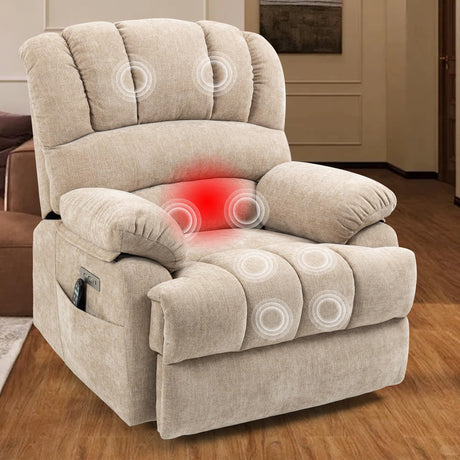 RHHVVR Power Lift Chair with Massage Lumbar Heating, Large Chenille Recliner Chair for Adult, 23.5" Wide Seat Big and Tall Recliner Sofa with Remote Control, Standing Assistance, Cup Holders, Beige RHHVVR