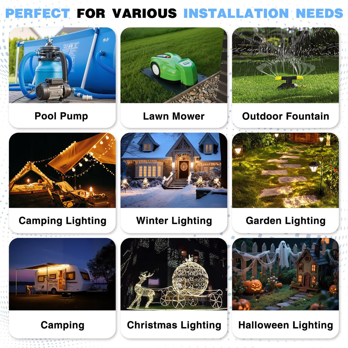 Flemoon Medium Outdoor Electrical Box (11.5x5.2x4 inch), IP54 Waterproof Extension Cord Cover w/6 Cable Entry Ports, Weatherproof Connection Box for Power Strip, Timer, Plug, Holiday Lights, Black Flemoon